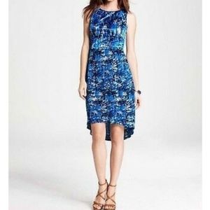 Ann Taylor Blue Print Crinkle Hi-Lo Dress
